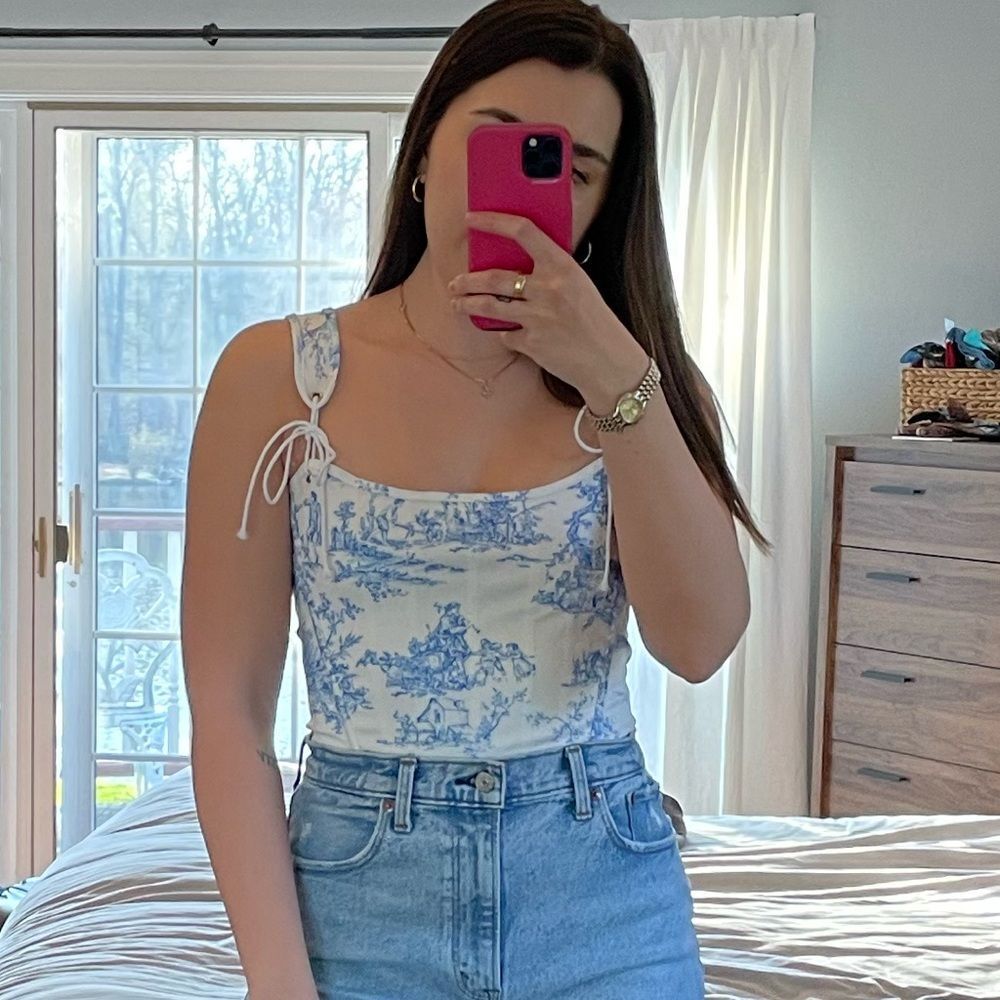 White and Blue Corset Top
